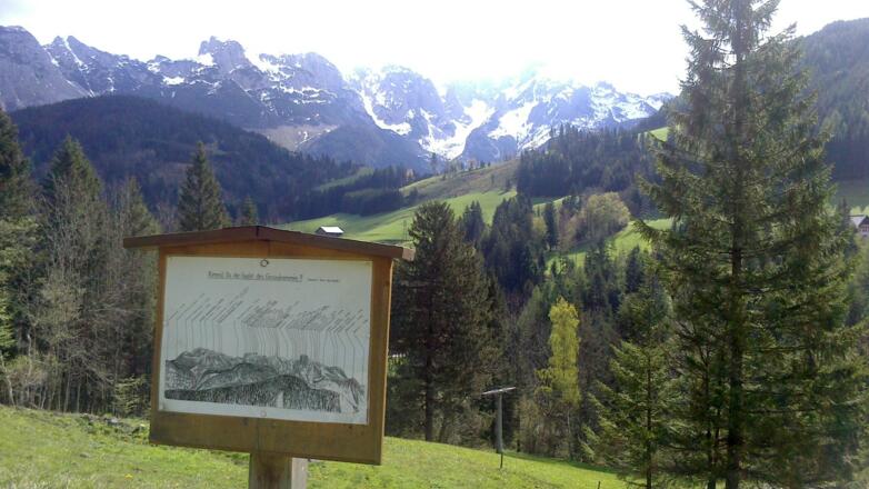 Auf der Tafel wird jeder Gipfel des Gosaukamms beschrieben