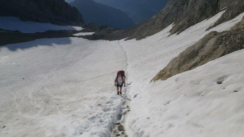 Querung des Schneefeldes zur Brotfallscharte