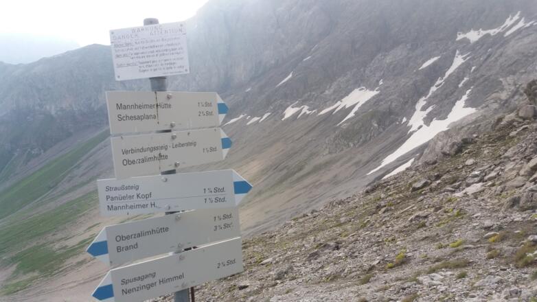 Untere Abzweigung zum Panüelerkopf, etwa bei 2435 m.