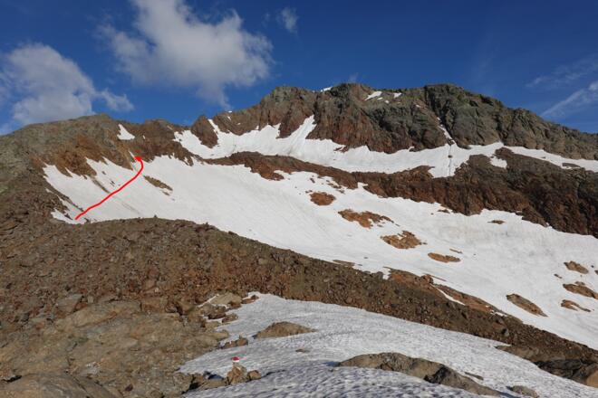 Anstieg zur südlichen Stubenscharte - Gipfel = Schneespitze