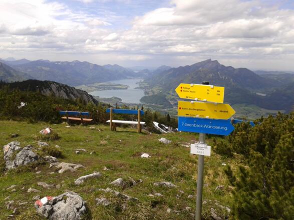 Schöner geht es nicht-Aussicht vom Gipfel des Hainzen zum Wolfgangsee.