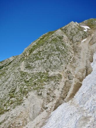Steiler und schwieriger Abstieg zur Thaurer Alm