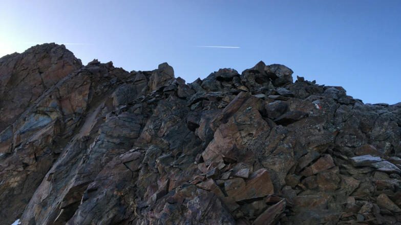 Abstieg vom Saykogel auf vereistem Grat