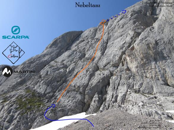 Nebeltanz an der Torsäule - Übersichtsfoto (Topo) der Klettertour