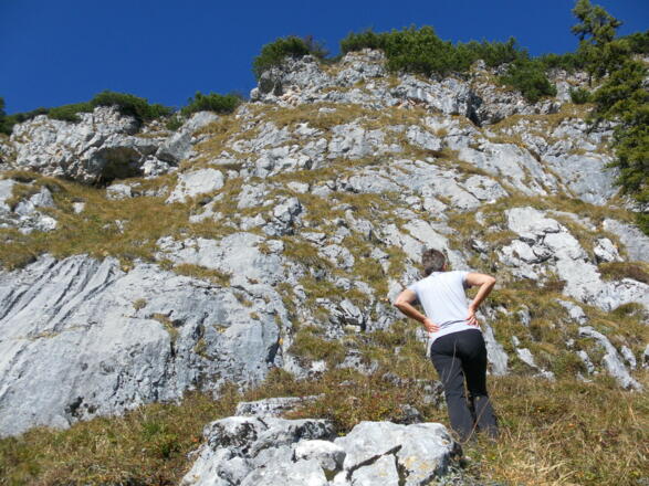 undurchsichtiger, wegloser Anstieg zum Sattel