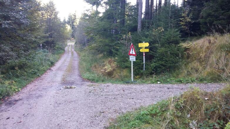 Abzweigung: rechts Variante zum Gipfel, geradeaus nach Bruckhäusl