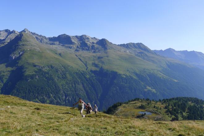 Im Hintergrund links die Seespitze, rechts unten der Hirschbichl