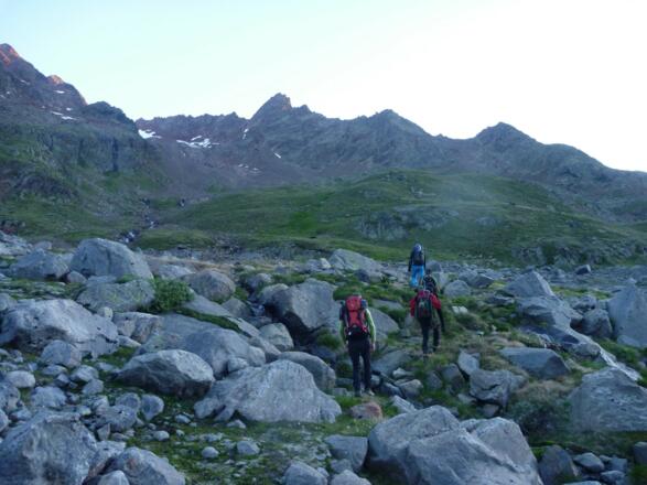 Die grünen Matten des &quot;Hinteren Köpfles&quot; (2820) sind bequem begehbar. Hinten markant - der Mittlere Eiskasten-Kopf (3260 m).