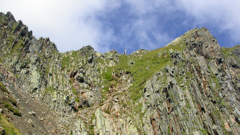 Das steilste Stück der Tour beim Abstieg vom Hinterbergkofel Richtung Weissbach Alm