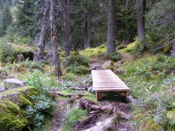 Steg im Glockwald, noch fünf Minuten bis zur Konstanzer Hütte