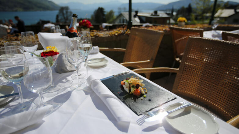 Blick von der Terrasse auf den Attersee