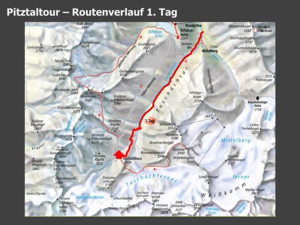  Pitztaltour - Der Routenverlauf am ersten Tag