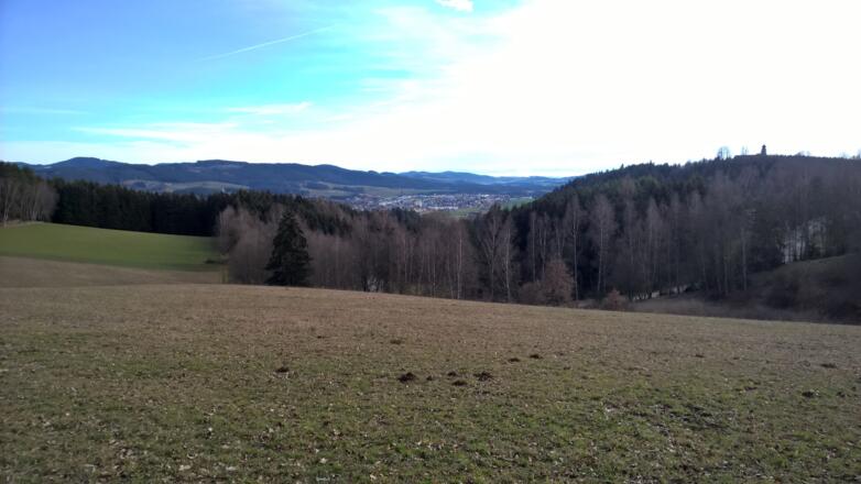 Blick nach Freistadt, mit St. Peter (rechts)