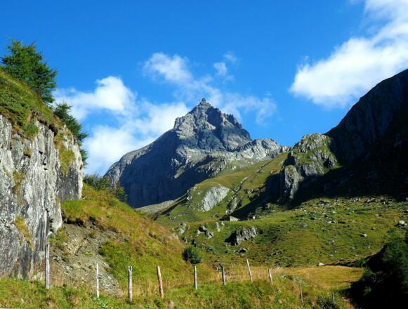 Blick nach der Schmiedleralm (2100 m) zum Säulspitz