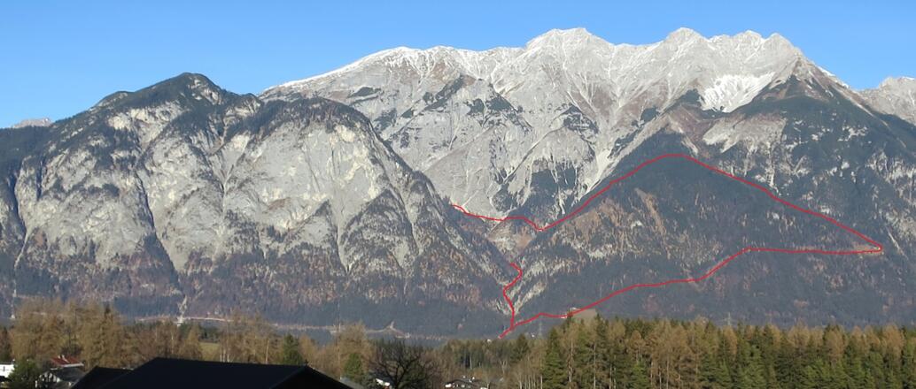 Der ungefähre Routenverlauf, ganz rechts das Alpengasthaus Rauschbrunnen.
