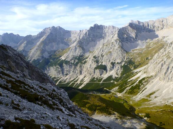 Blick vom Ostgrat Richtung Pfeishütte, Sonntagskar, Kaskar, Praxmarerkar