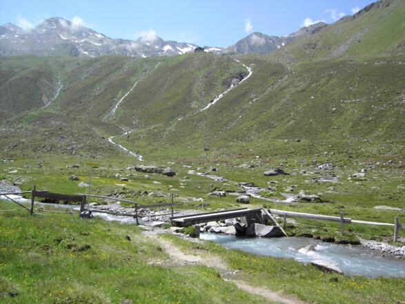 Blick hinaf zur Hütte