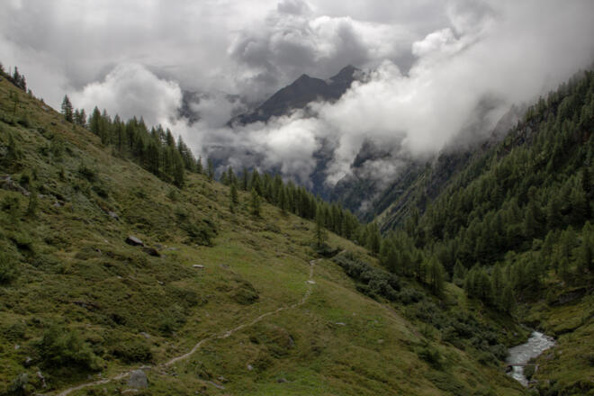 Die Baumgrenze liegt hinter uns, Blick von der Ochsner Htt. ins Tal