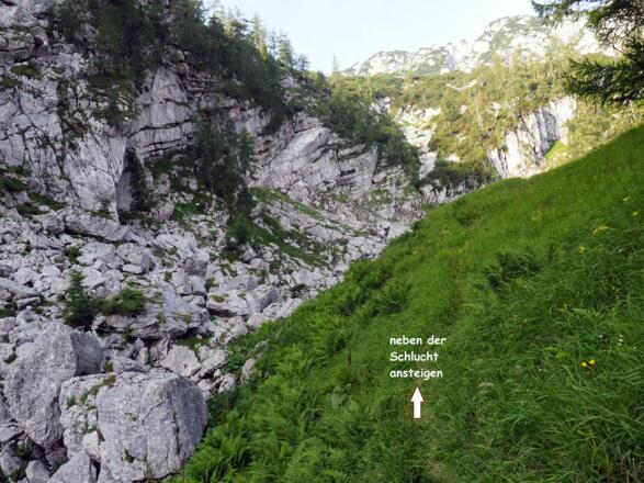 Anstieg neben Schlucht ~1425m - 1470m