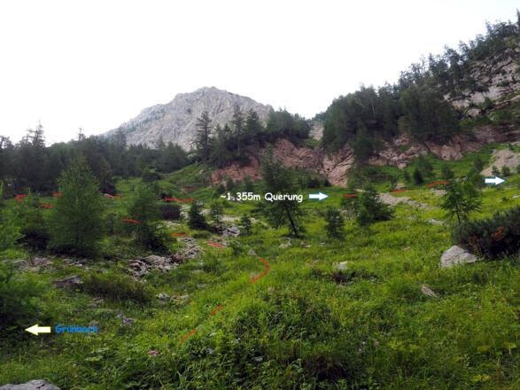 vom Grünbach zum Pfad (1340m) und zur Querung