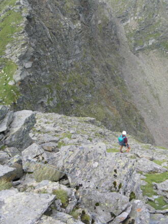 ungesicherter Abstieg vom Mittl. Sattelkopf