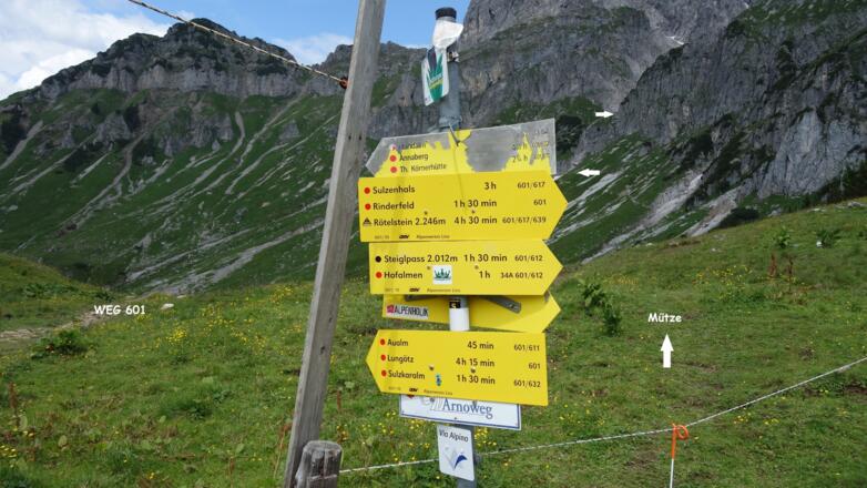 1695m rechts ab, Pfad zur Mütze