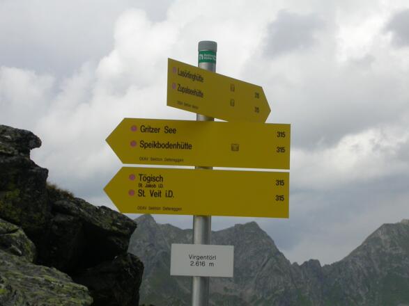 Wegweiser im Virgentörl (Mullitztörl)