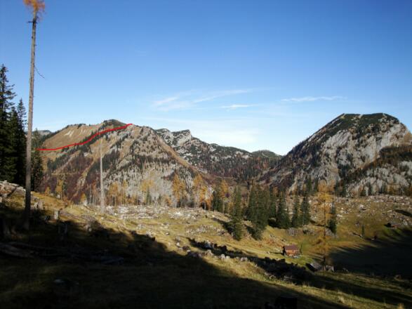 Der Anstiegsweg auf den Gamskogel oberhalb der Hinteralm