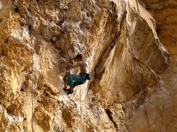 Überhang am Schleierfall, abseilen