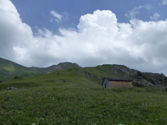 Kurz vor dem Ziel, im Hintergrund die Guflespitze