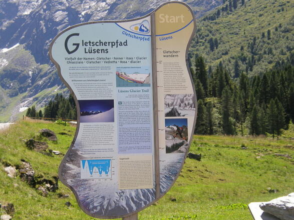 Infotafel vom Gletscher Lehrpfad im Lüsenstal
