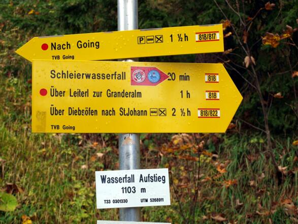 Tafel 1103m Wasserfallanstieg