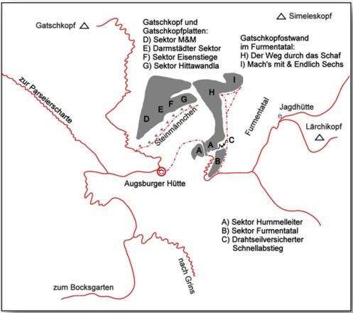 Übersicht über die Kletterrouten