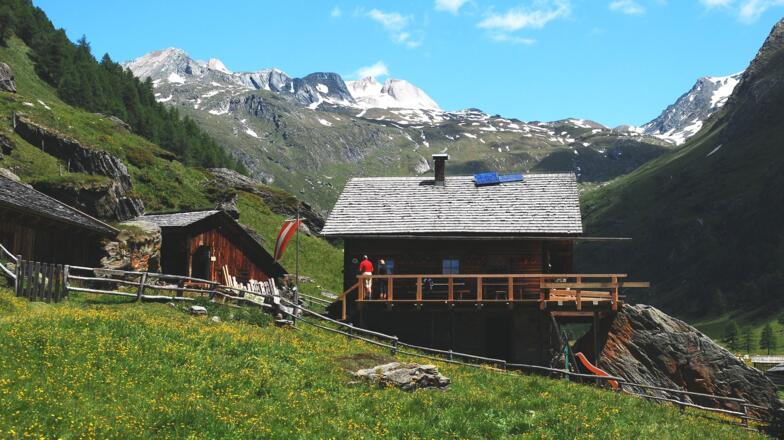 Steineralm, Blick auf Obere Steineralm mit Sudetendeutscher Hütte