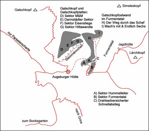 Übersicht über die Kletterrouten