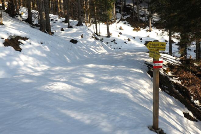 Abzweigung links, Pfadbeginn um 880m