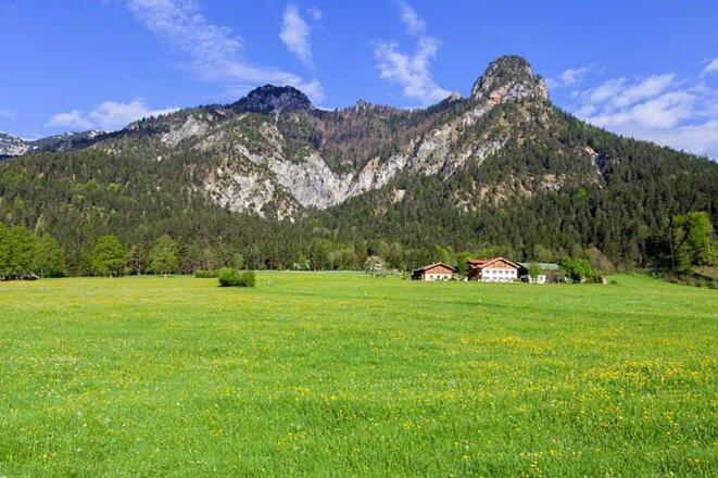 Unser Bauernhof inmitten von Wiesen und Feldern