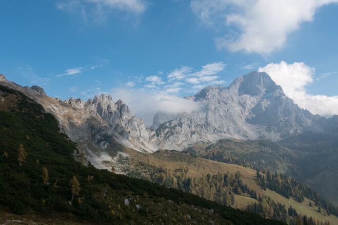 Blick ins Dachsteinmassiv (Torstein) von der Hofpürglhütte
