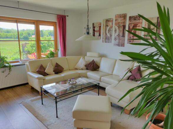 Wohnzimmer mit Blick in die Alpenkette