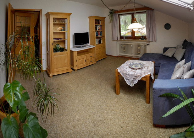 Wohnzimmer in der Mansardenwohnung