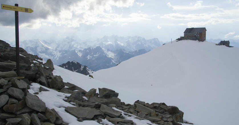Blick zur Hochstubaihütte nach dem Aufstieg Himmelsleiter