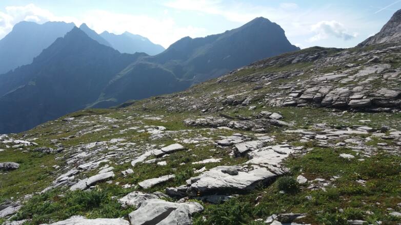 Hochjoch links vom Tschingel vom Plateau aus Richtung Pfälzerhütte.