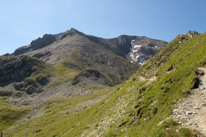 Beim Abstieg hinunter in den Kaserer Winkl - Blick zurück