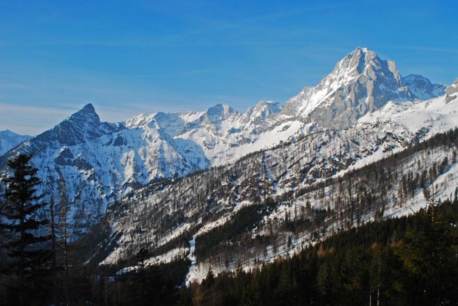 Blick vom Ameiskogel nach Westen: Ostrawitz, Brandleck, Kl. Hochkasten, Gr. Hochkasten, Spitzmauer, Weitgrubenkopf (v.l.n.r.)