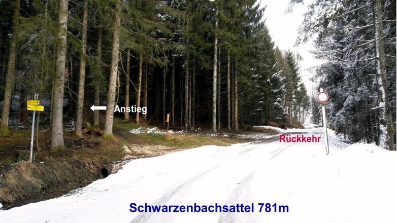 Schwarzenbachsattel 781m, Wegteilung