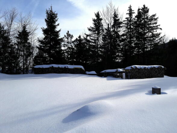 Umkehrschleife, Holzlager um 1035 m beim Hutkogel
