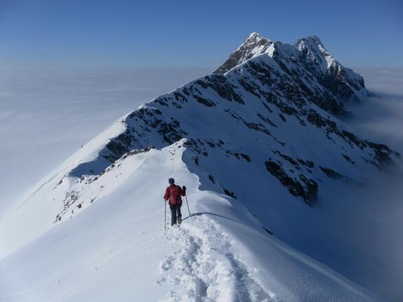 Gipfelgratabstieg zur Graulahnerscharte links