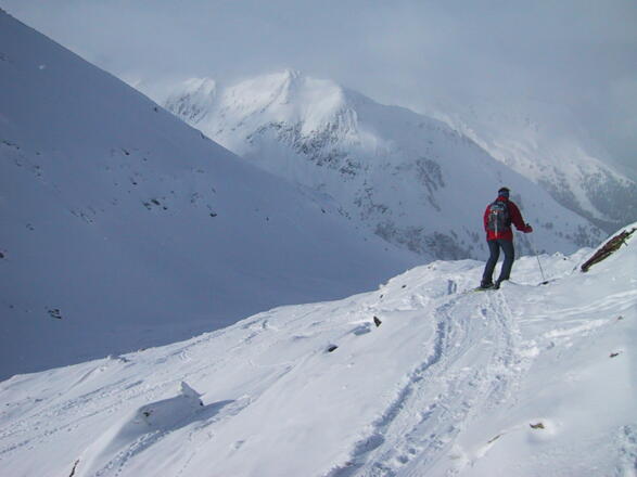 in die Gipfelmulde, dahinter der Hochwanner
