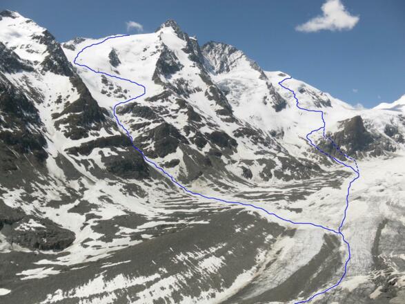 rechts Anstieg über Teufelskampkees, links Abfahrt über Hofmannskees