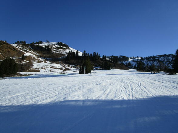 auf der breiten Piste neben der Grünwaldkopfbahn nach oben
